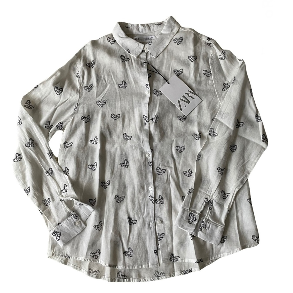 ZARA SHIRT for girls white with black harts NEW